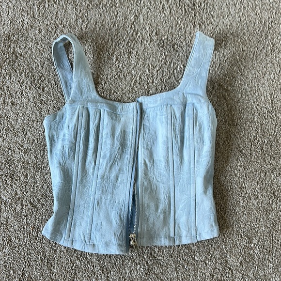 Promesa Tops - Denim floral detail corset zipper tank top